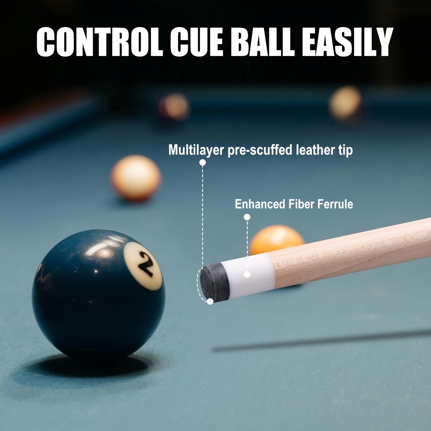 58-Inch Canadian Maple Pool Cue with 12.5mm Tip, Irish-Linen Wrap and Five SA-Series Design Codes