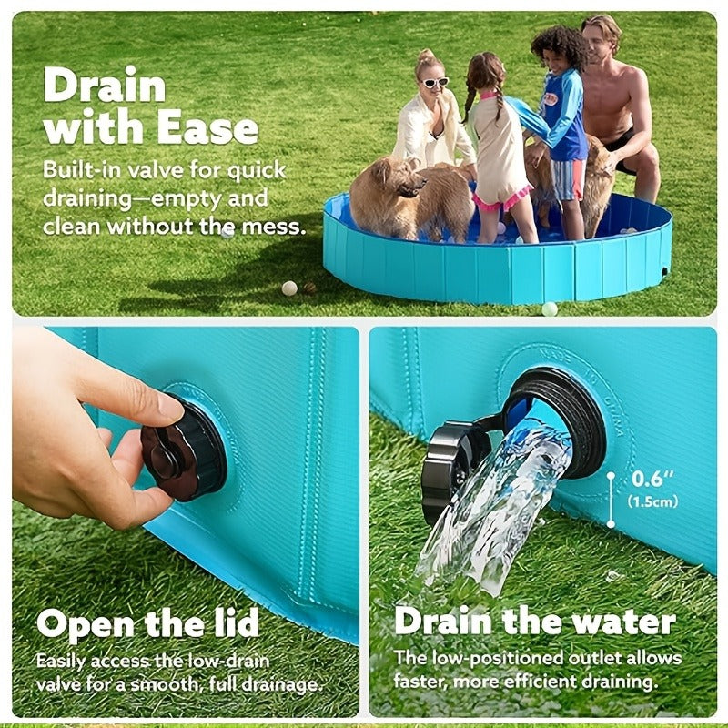Foldable Dog Pool, Portable Hard Plastic Pet & Kids Swimming Pool, Anti-Slip Collapsible Bathtub for Indoor Outdoor Backyard Use