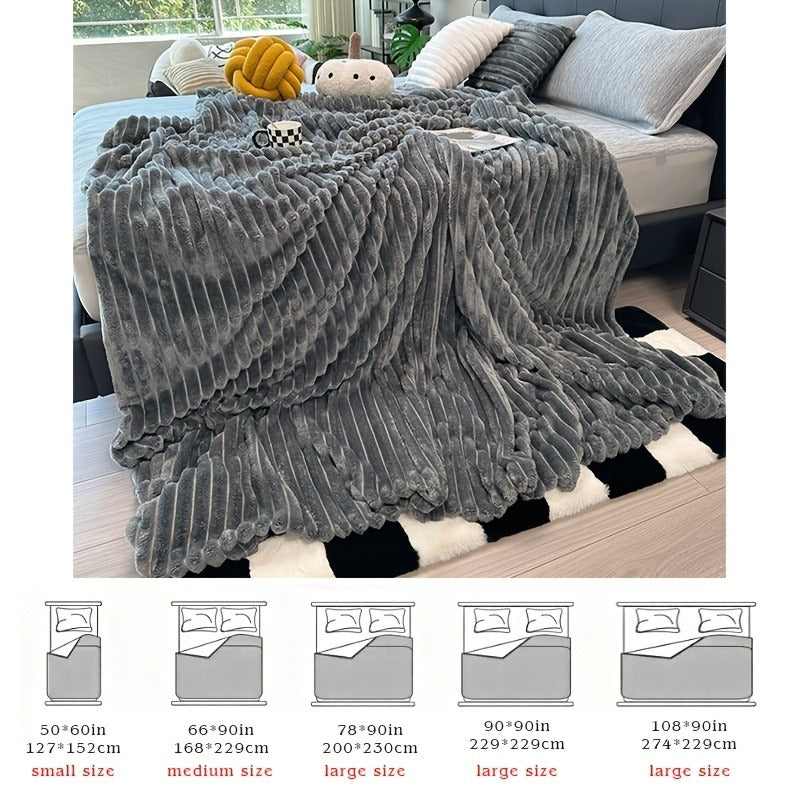 Fleece Blanket Double-Sided 3D Faux Rabbit Fur Throw – Ultra-Soft Thick 300-350g/m² for Home, Office, Travel & Camping