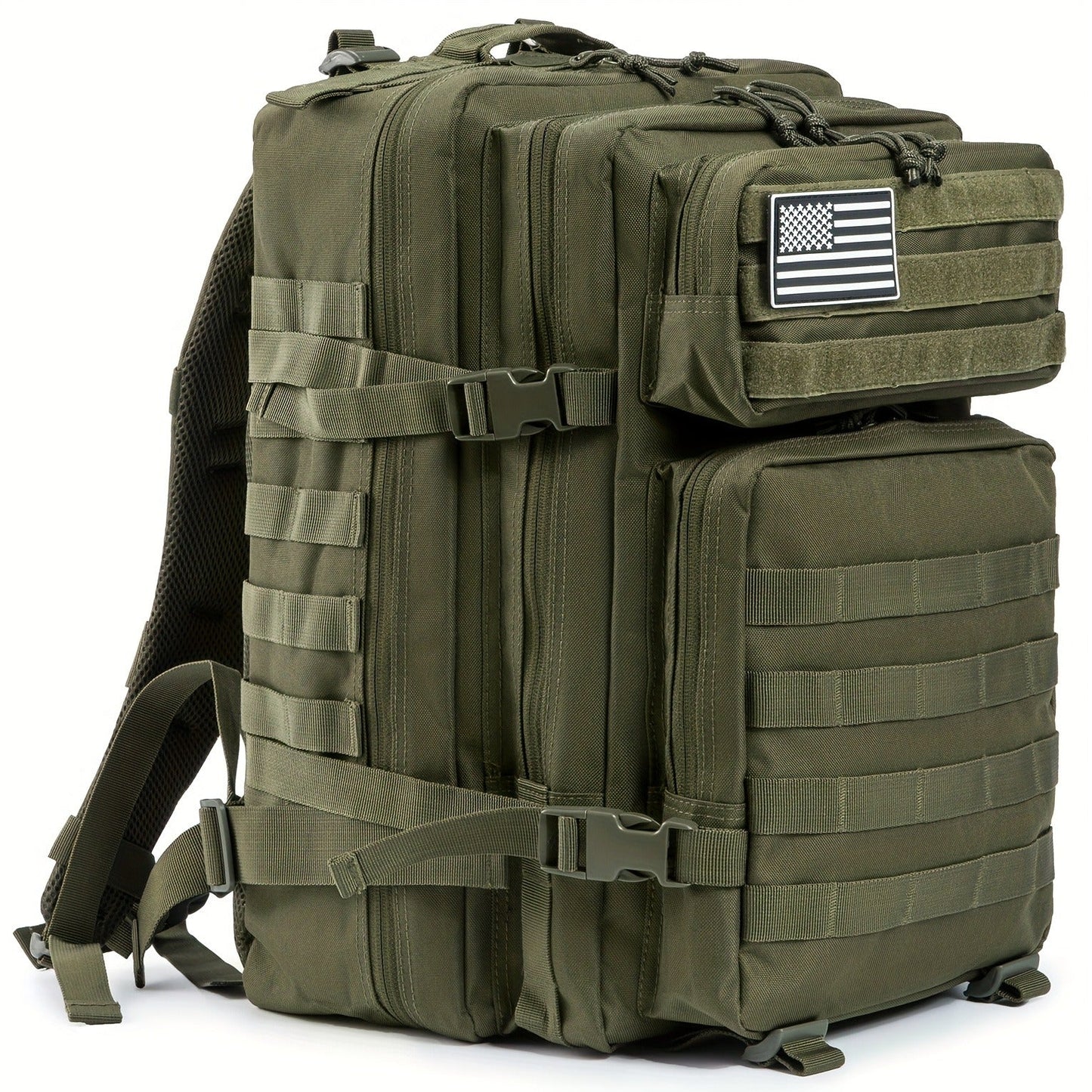 45L-Labeled Tactical Backpack with Front Utility Pockets and Black, Green, Khaki or Purple Options