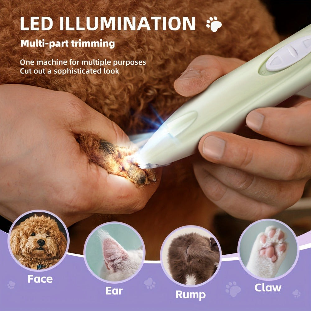 Dog Paw Trimmer with LED Light – Rechargeable Pet Hair Clipper for Paws, Eyes, Face & Rump, Stainless Steel Blades