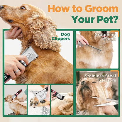 Pet Hair Clipper, USB-Rechargeable Cordless Trimmer with Adjustable Comb and Four Package Options