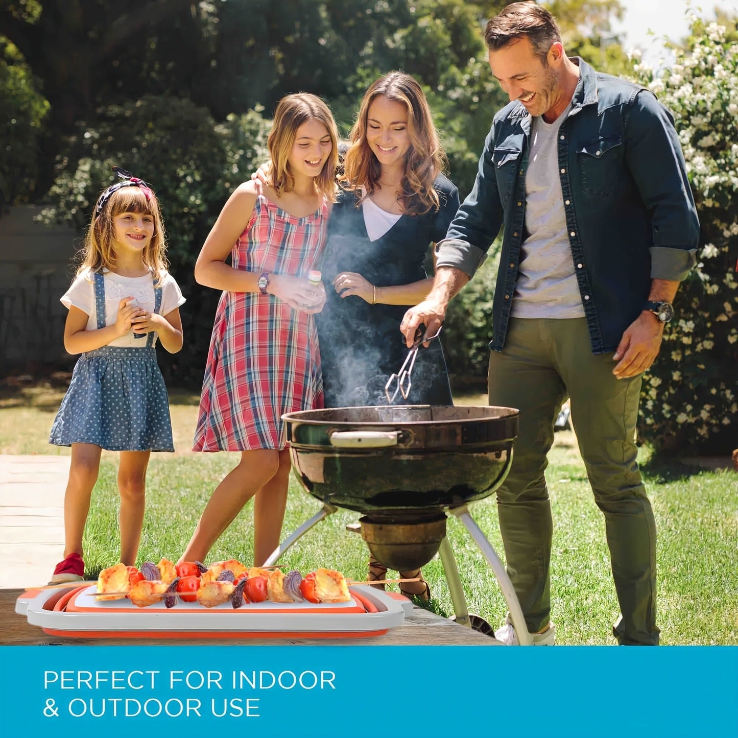 Collapsible BBQ Prep Caddy with Cutting Board & Lid – 3-in-1 Foldable Grill Preparation Tub, Food-Safe Plastic