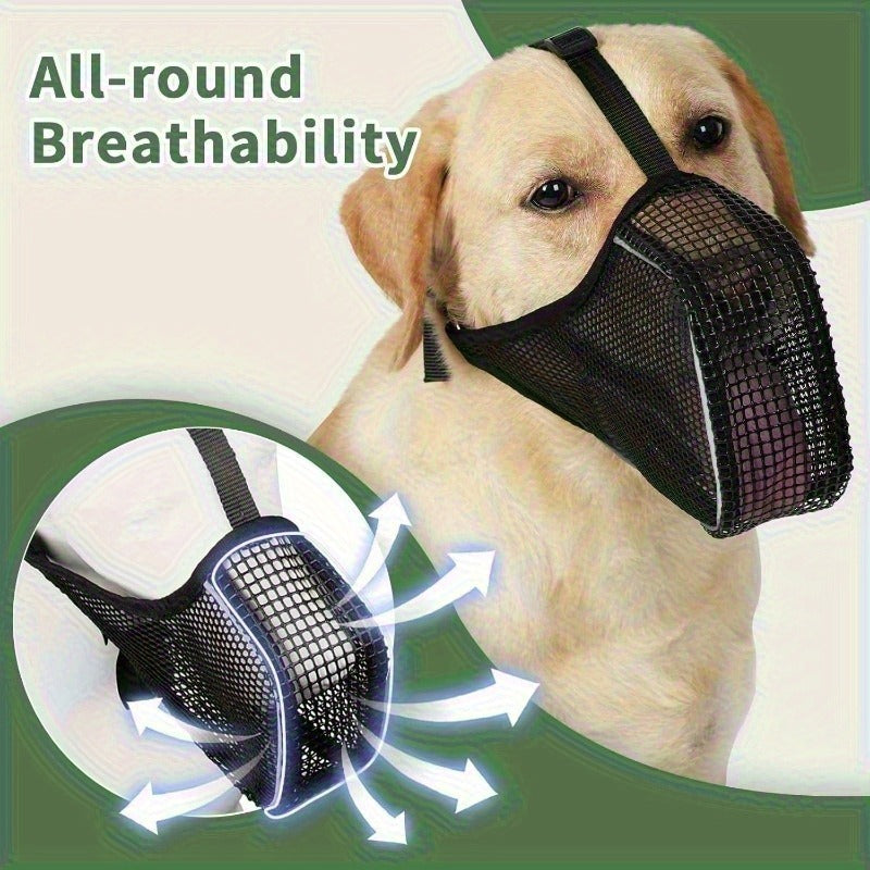 Dog Muzzle Reflective Mesh 2 Pack Anti-Bite Full Coverage with Adjustable Straps, Soft Breathable Polyester Dog Mask for Grooming Vet Visits