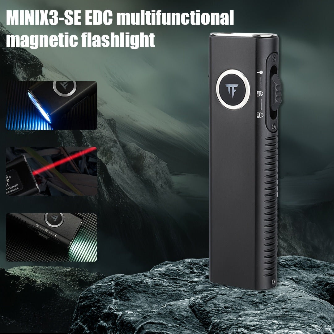 EDC Pocket Flashlight, 1200 Lumen Triple Light Source with White UV Red Beam & Laser, Type-C Rechargeable 5-Mode Mini LED Torch