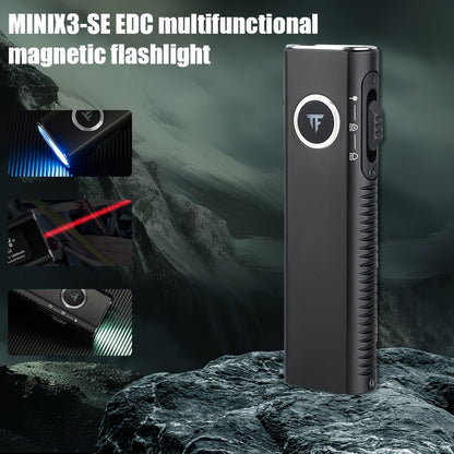 EDC Pocket Flashlight, 1200 Lumen Triple Light Source with White UV Red Beam & Laser, Type-C Rechargeable 5-Mode Mini LED Torch