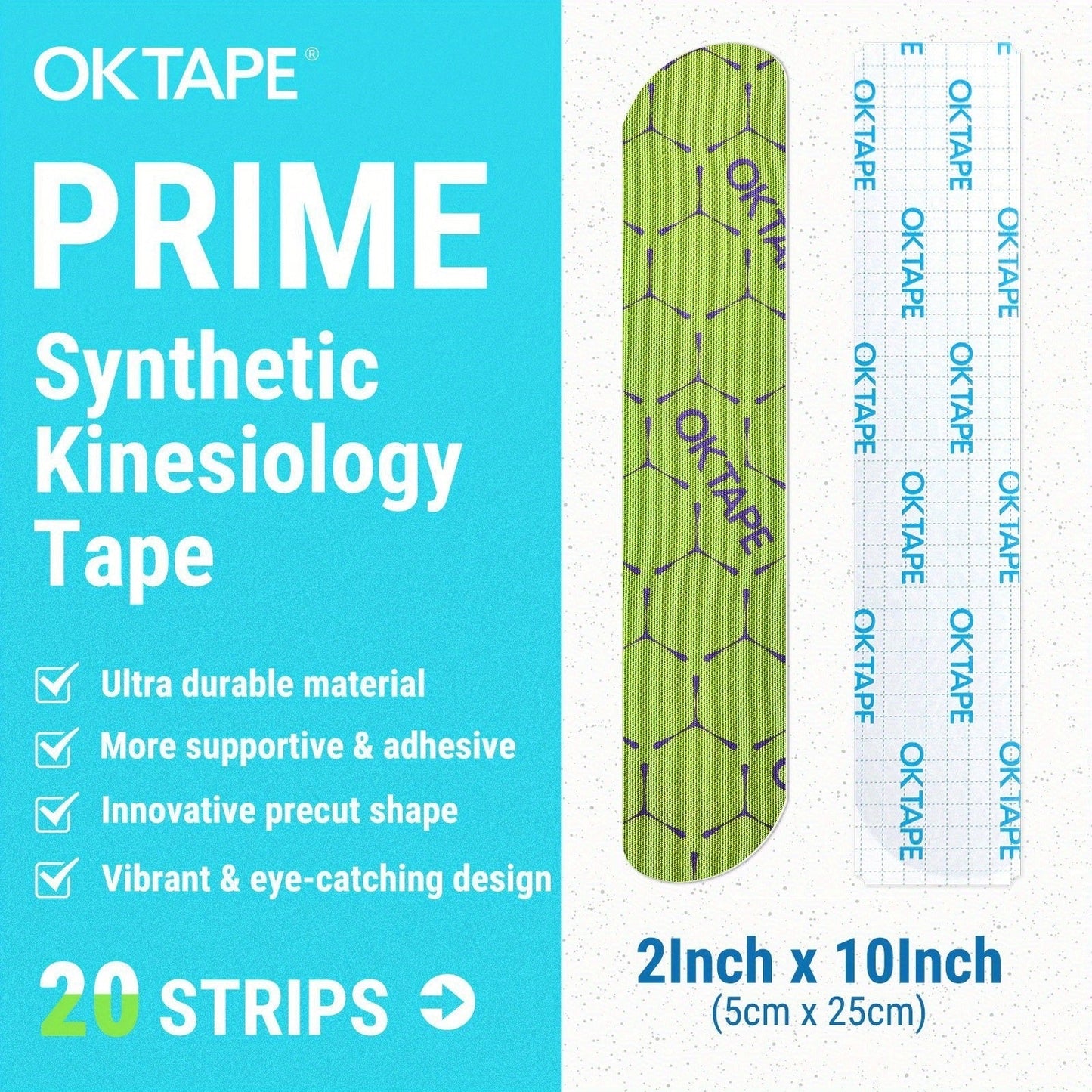 Kinesiology Tape 20 Precut Strips Green – Elastic Athletic Muscle Support Tape, Waterproof Performance K Tape for Sports, Running