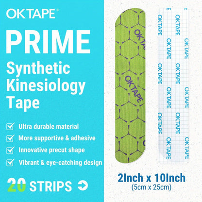 Kinesiology Tape 20 Precut Strips Green – Elastic Athletic Muscle Support Tape, Waterproof Performance K Tape for Sports, Running
