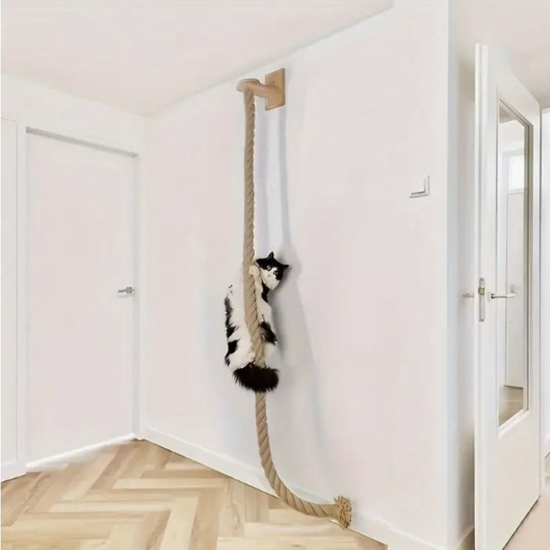 Wall-Mounted Cat Scratching Post with Climbing Rope Jute Rope Jump Platform Resting Perch Large Ladder Cat Tree Activity Center Space-Saving