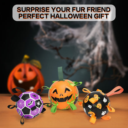 Halloween Dog Ball Toy with Pump – Football Shaped Chew Ball for Dogs, Pumpkin Ghost Design, Durable Rubber Fetch Toy