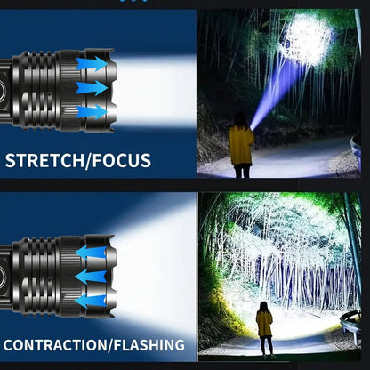 Survival Flashlight with Fire Starter – 3000 Lumen Rechargeable Aluminum Torch, Fresnel Lens Igniter, Zoomable LED