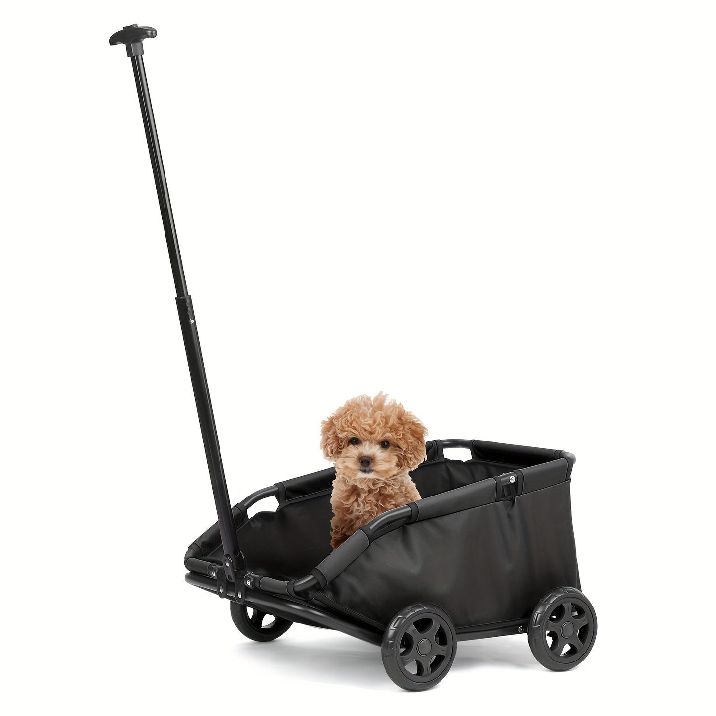 Pet Stroller Foldable 4-Wheel Dog Cat Stroller with Storage Basket – 360° Swivel Front Wheels, Rear Brake