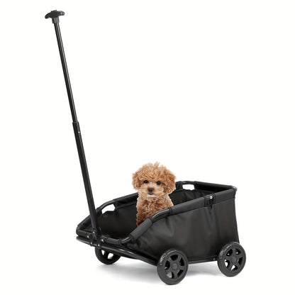 Pet Stroller Foldable 4-Wheel Dog Cat Stroller with Storage Basket – 360° Swivel Front Wheels, Rear Brake