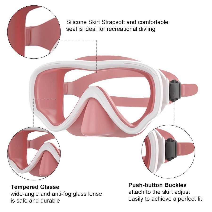 Panoramic HD Diving Mask Anti-Fog Tempered Glass Snorkel Mask with Nose Cover for Adults Youth Scuba Diving Snorkeling Swimming Pink Blue