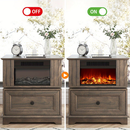 Electric Fireplace End Table Rotating 13-Inch Screen Side Table with Fast Charging Station Storage Shelf for Living Room Bedroom