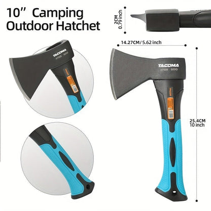 Camping Hatchet Mini Axe 10-Inch Forged High-Carbon Steel with Fiberglass Shock-Absorbing Handle