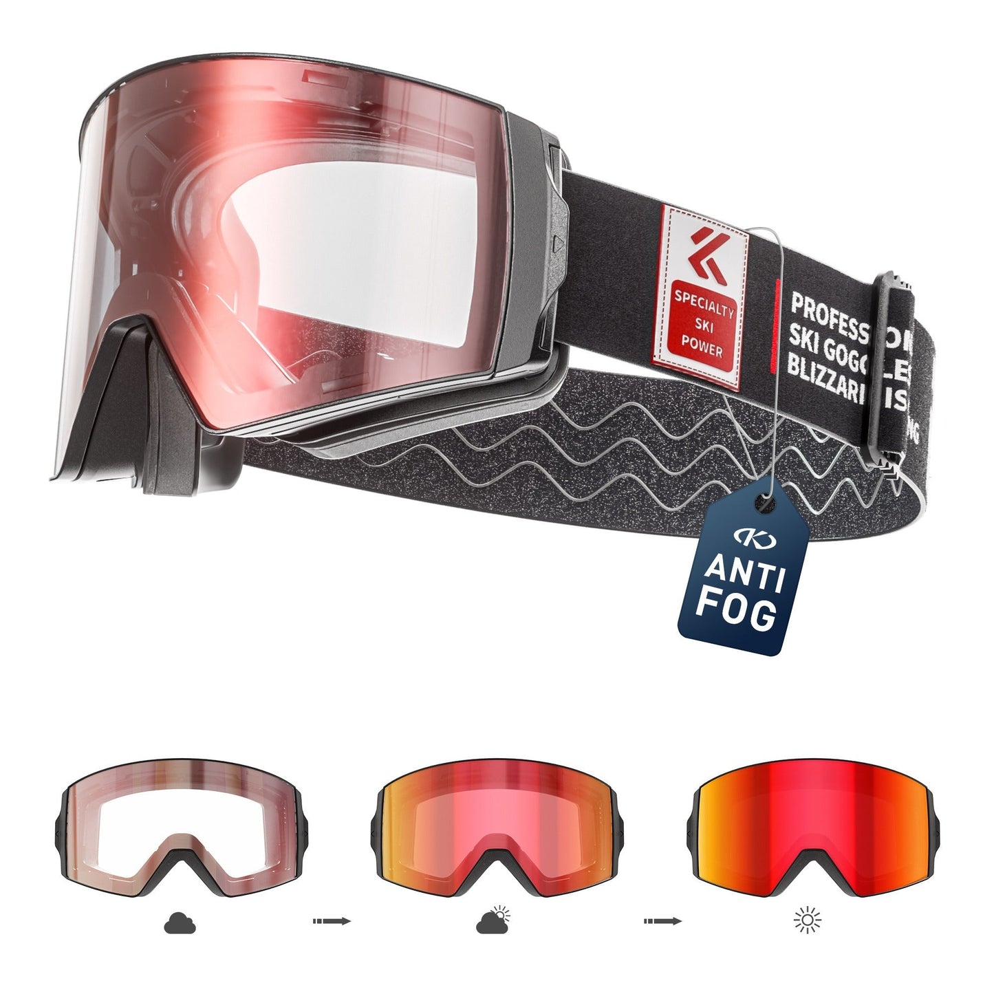 KAPVOE Ski Goggles with Magnet-Attached Interchangeable Lens Interface and Seven K721 Color Codes