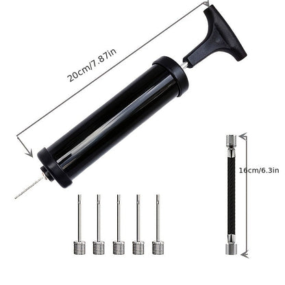 Portable Ball Pump Kit 8 Inch – Manual Air Pump with 5 Needles, Nozzle & Extension Hose for Basketball, Soccer, Football