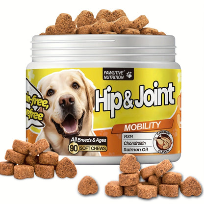 Dog Hip and Joint Soft Chews with Glucosamine, Chondroitin, MSM and Salmon Oil, 90 Count per Bottle