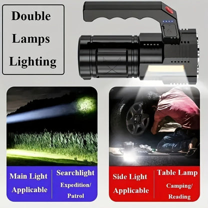 Flashlight 6-Pack Rechargeable Hand Torch Set with Main Beam, COB Side Light and Power Display