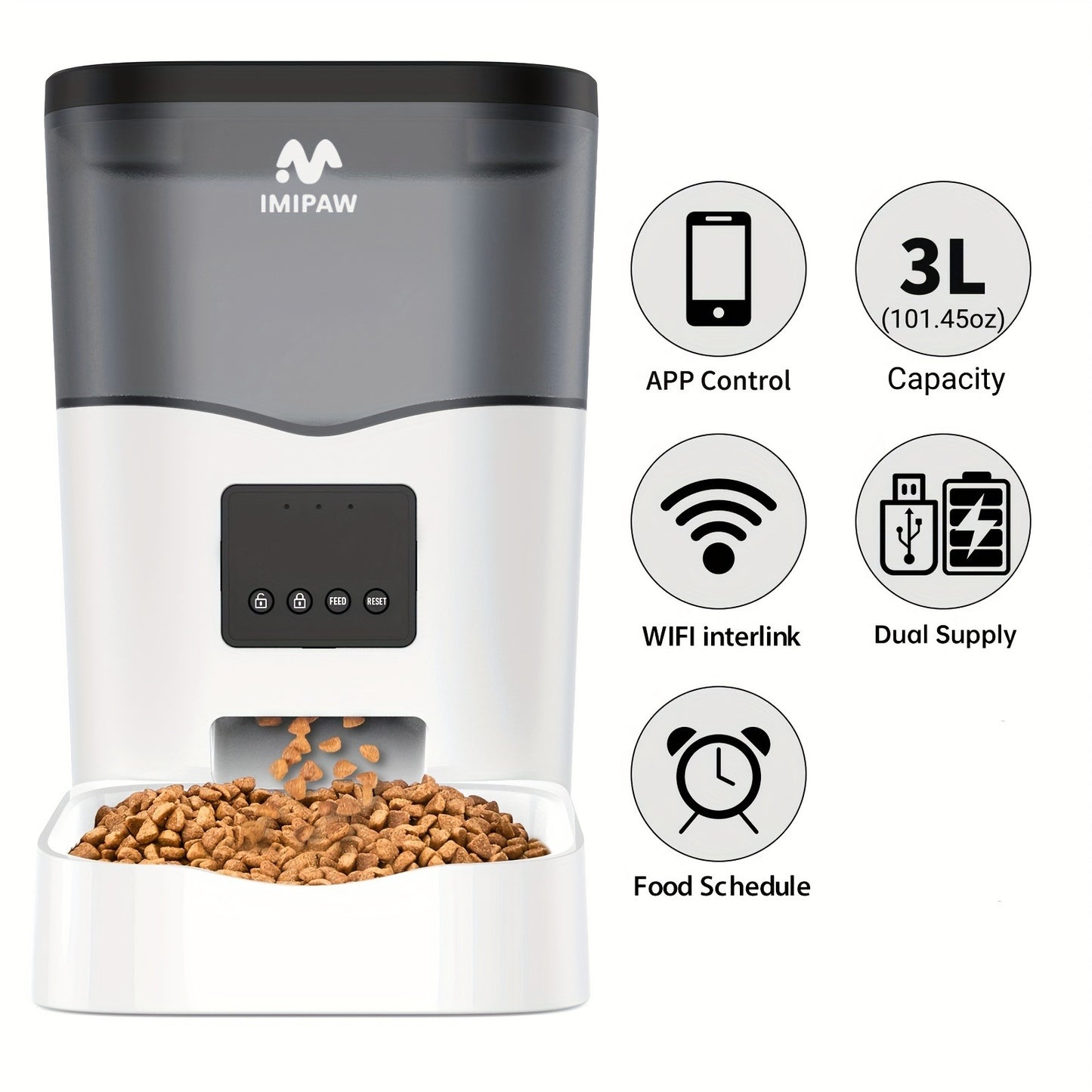 Smart WiFi Automatic Pet Feeder 101oz – App Control, Up to 10 Meals Per Day, HD Camera Option with 2.4G & 5G, Voice Assistant Compatible
