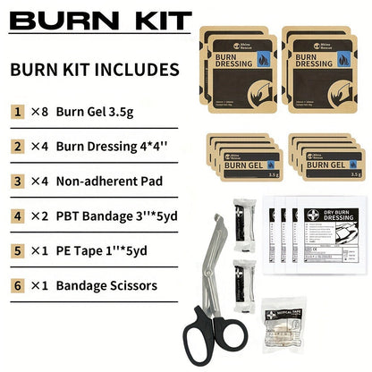 RHINO RESCUE Burn Dressing First Aid Kit with 20 Labeled Supplies in an Orange Zipper Pouch