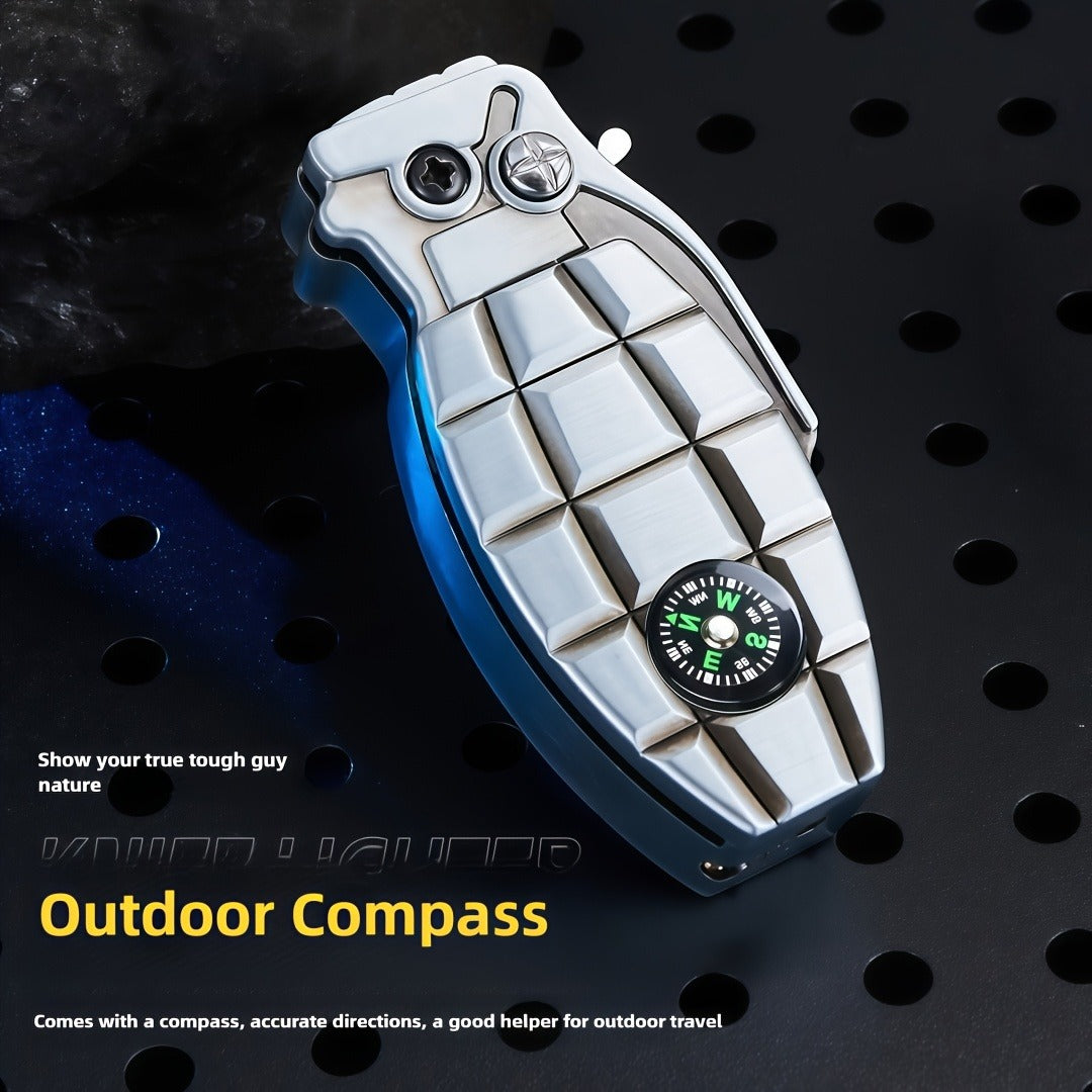 Camouflage Grenade-Shaped Butane Torch Lighter with Built-In Compass and 7.3 cm Body Height