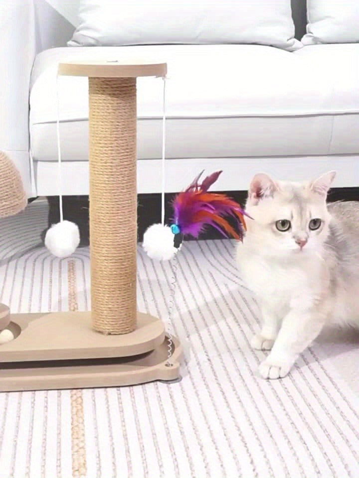 Cat Tree Solid Wood Compact Vertical Cat Climbing Structure with Sisal Scratching Post & Integrated Scratch Board