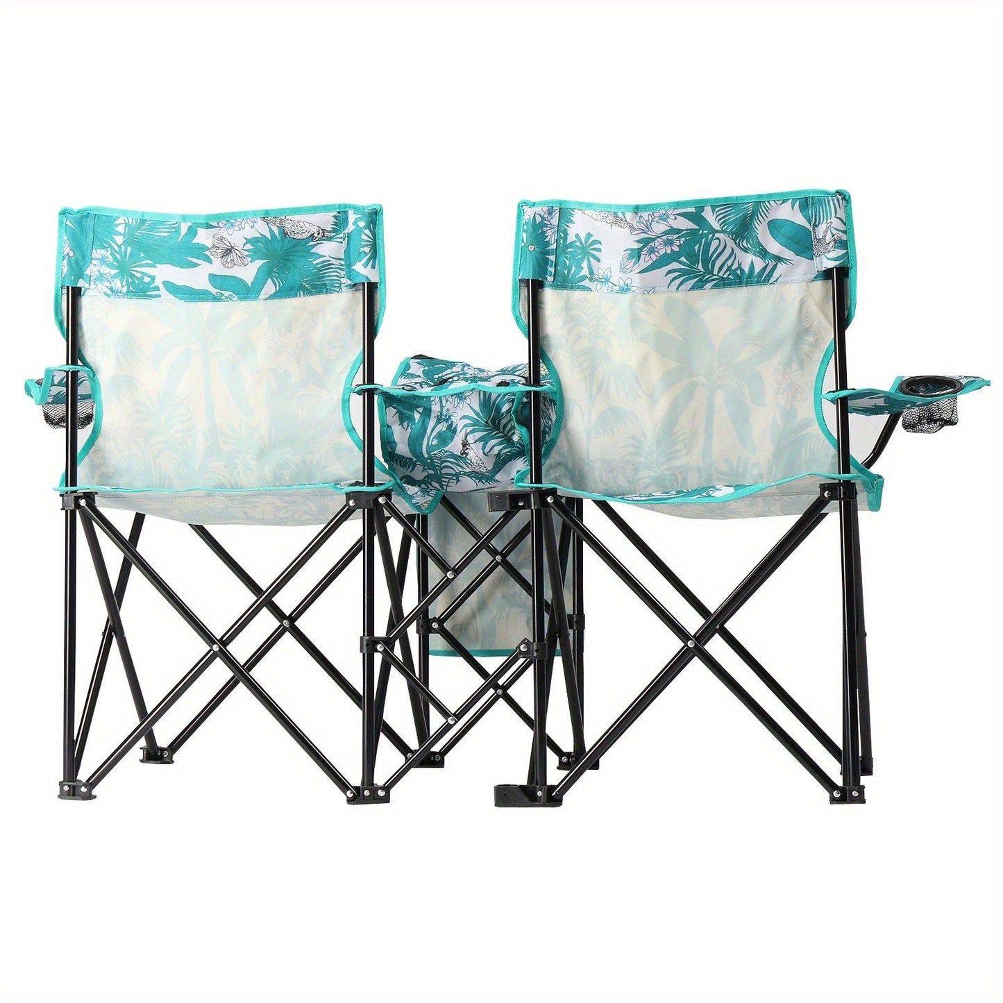 Folding Fishing Chair with Sun Umbrella – 2-Seat Portable Outdoor Chair, Iron Alloy Frame & Oxford Fabric, Built-In Storage Bag & Carry Bag