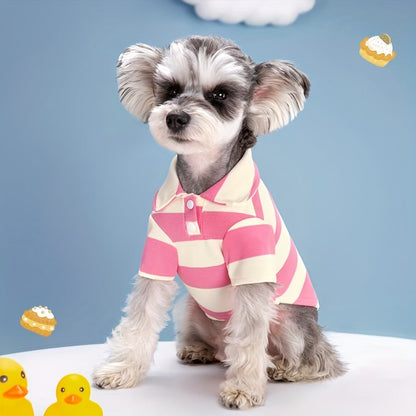 Five-Pack Striped Polo-Style Dog Shirts in Assorted Colors with Seven Size Choices from XS Through 4XL