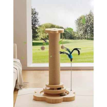 Sisal Cat Scratching Post with Hanging Ball & Turntable Interactive Toy 18.1 Inch – Sturdy Non-Slip Base Suction Cup Bottom for Kittens