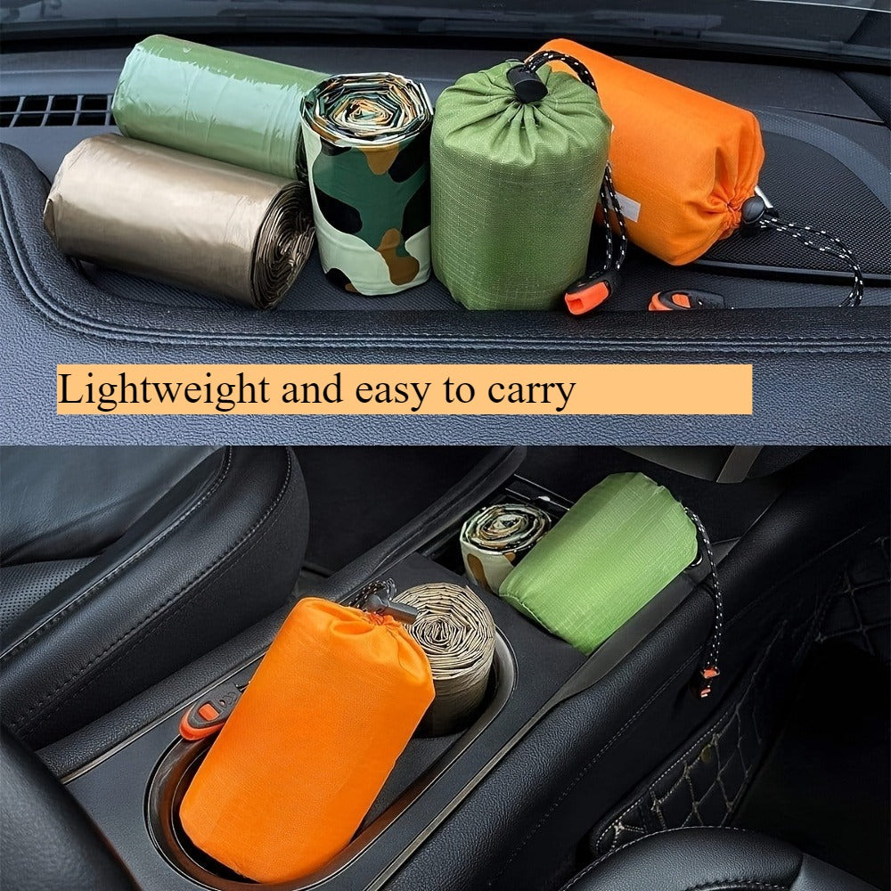 Emergency Sleeping Bag 4-Pack with Survival Whistles – Mylar Thermal Blanket Shelter Bag, Lightweight Waterproof Bivy Sack for Camping