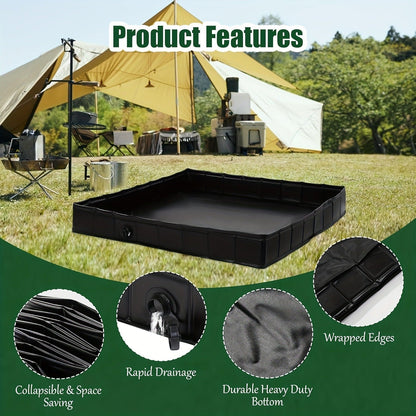 Foldable Shower Base 41"x41" Portable Shower Pan with Drain Pipe – Collapsible Shower Basin for Camping Tent, Indoor & Outdoor Use, Black