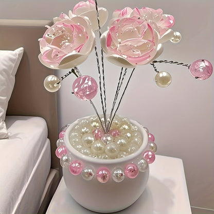 Crystal Flower Car Decoration Handmade DIY Simulation Crystal Flowers for Car Center Console Dashboard Home Decor Holiday Party Birthday