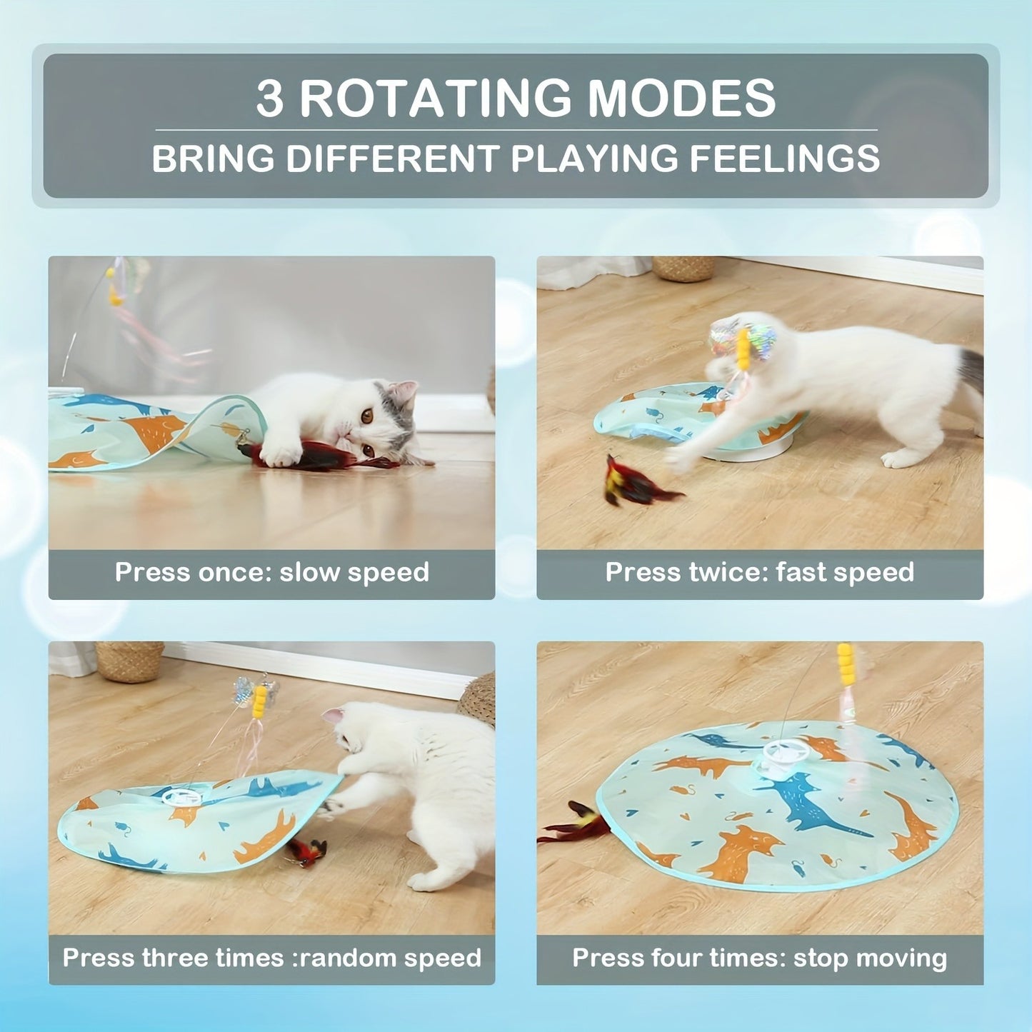 Interactive Cat Toy Electric Motion Activated 2-in-1 Rotating Butterfly & Feather Wand – USB Rechargeable 1200mAh Auto Shut-Off 3 Speed