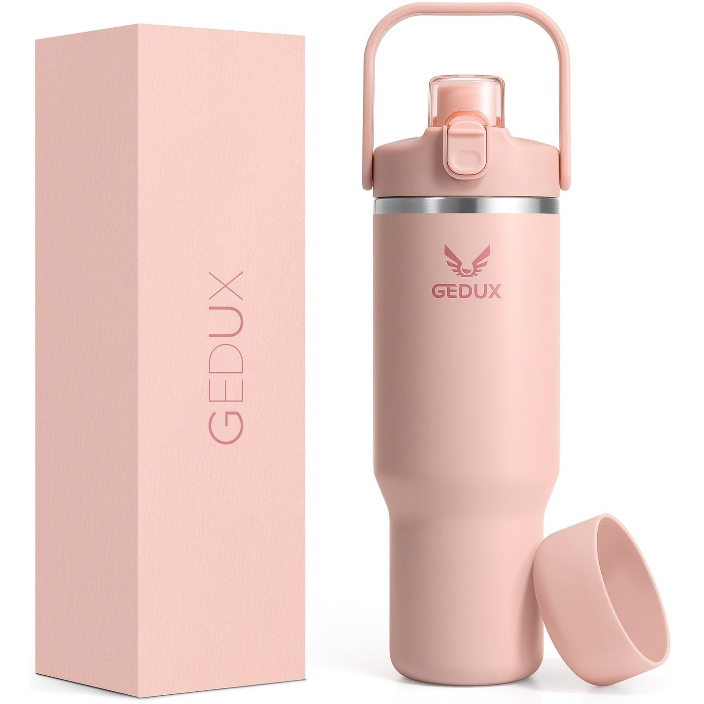 Vacuum Insulated Tumbler 32oz Stainless Steel with Handle Straw 2-in-1 Lid Chug Straw Lid Silicone Boot Matte Finish Keeps Drinks Cold Hot