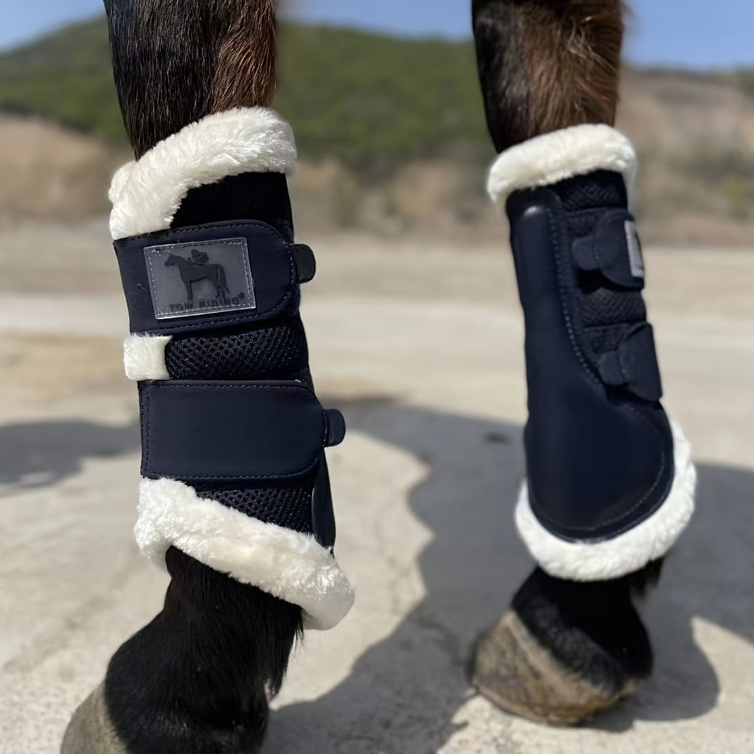 Horse Leg Wraps 1 Pair Breathable Mesh Faux Leather Protection Boots for Training Jumping, Quick-Fit Impact Absorbing Horse Leg Guards