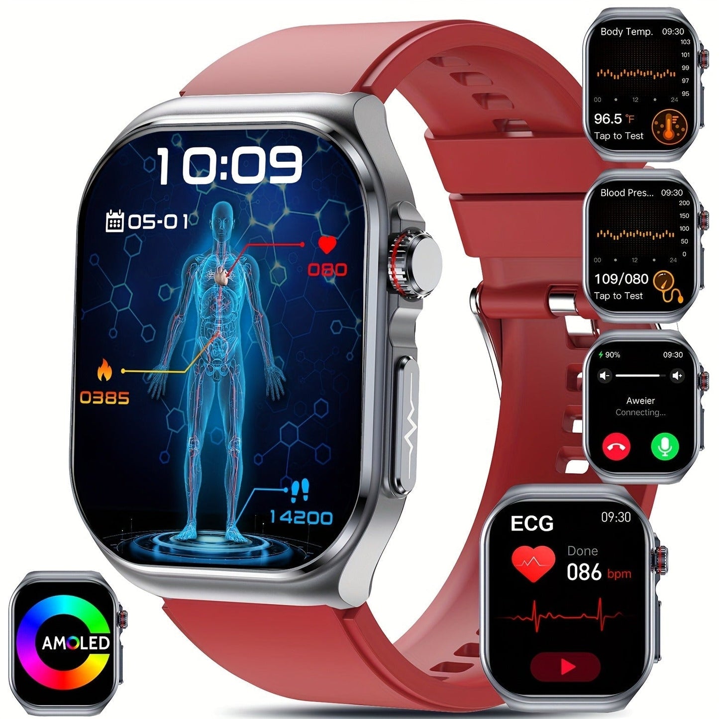 Smart Watch 2.04-Inch AMOLED Display with Bluetooth 5.3 Calling, 530mAh Battery and Six Strap Options