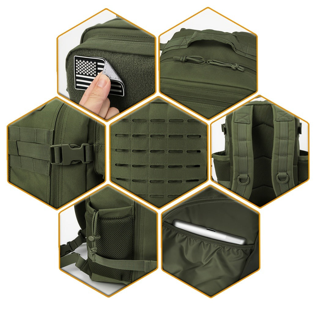 25L Tactical Laptop Backpack with Dual Side Bottle Pockets and Nine Color or Pattern Options