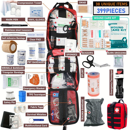 First Aid Kit 399pcs / 99pcs Professional Portable Survival Gear with Splints Scissors Tweezers for Hiking Camping Hunting Car Travel