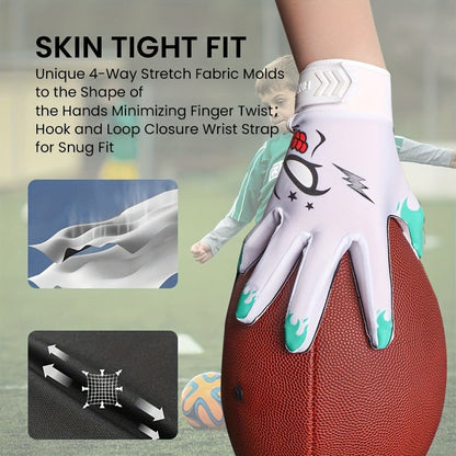 Sticky Grip Youth Football Receiver Gloves | Non-Slip Palm, Breathable Design for Boys & Girls – Hook-and-Loop Fit for Practice
