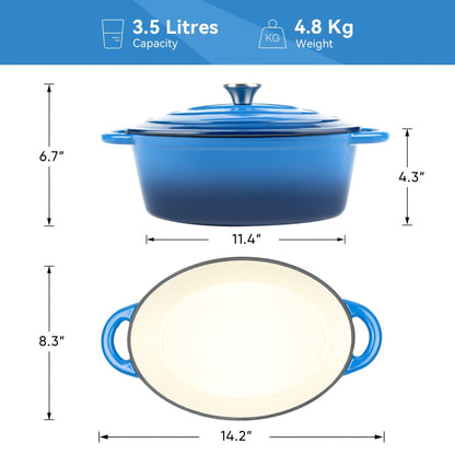 Dutch Oven Enameled Cast Iron 4.5QT with Lid & Dual Handles – Oval Non-Stick Enamel Coating for Bread Baking Soups Stews Braising | Stovetop
