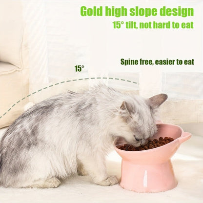 Cat Ear Shaped Raised Cat Bowls Set of 3 – Elevated Feeder Anti-Slip Base Neck Comfort Design, Pink Green Blue Feeding Dish for Cats