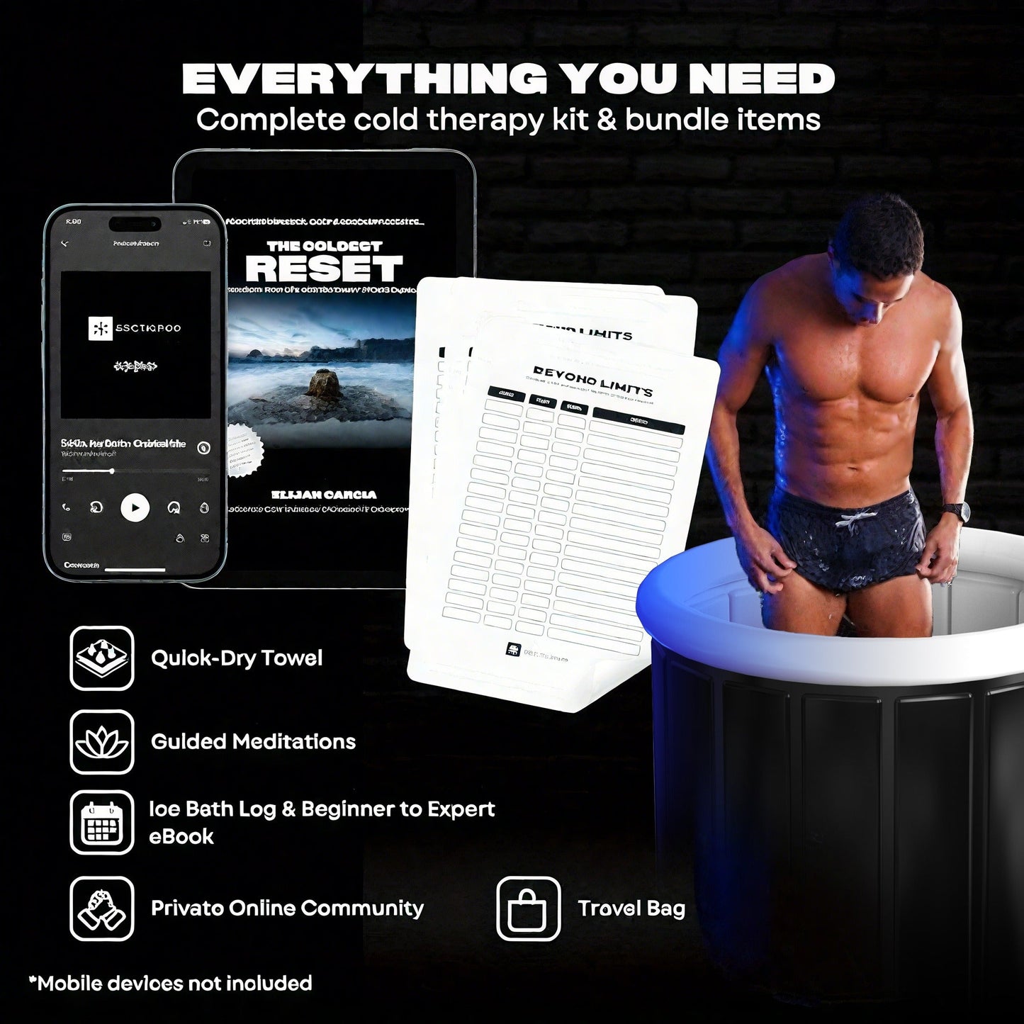 Cold Plunge Tub Foldable Ice Bath, 95-Gallon 34"x34"x30" Portable Cold Water Therapy Tub for Indoor & Outdoor Recovery