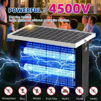Rectangular Solar Bug Zapper with Blue Grid Light, Panel Top, Ground Stand and Hanging Chain in Black