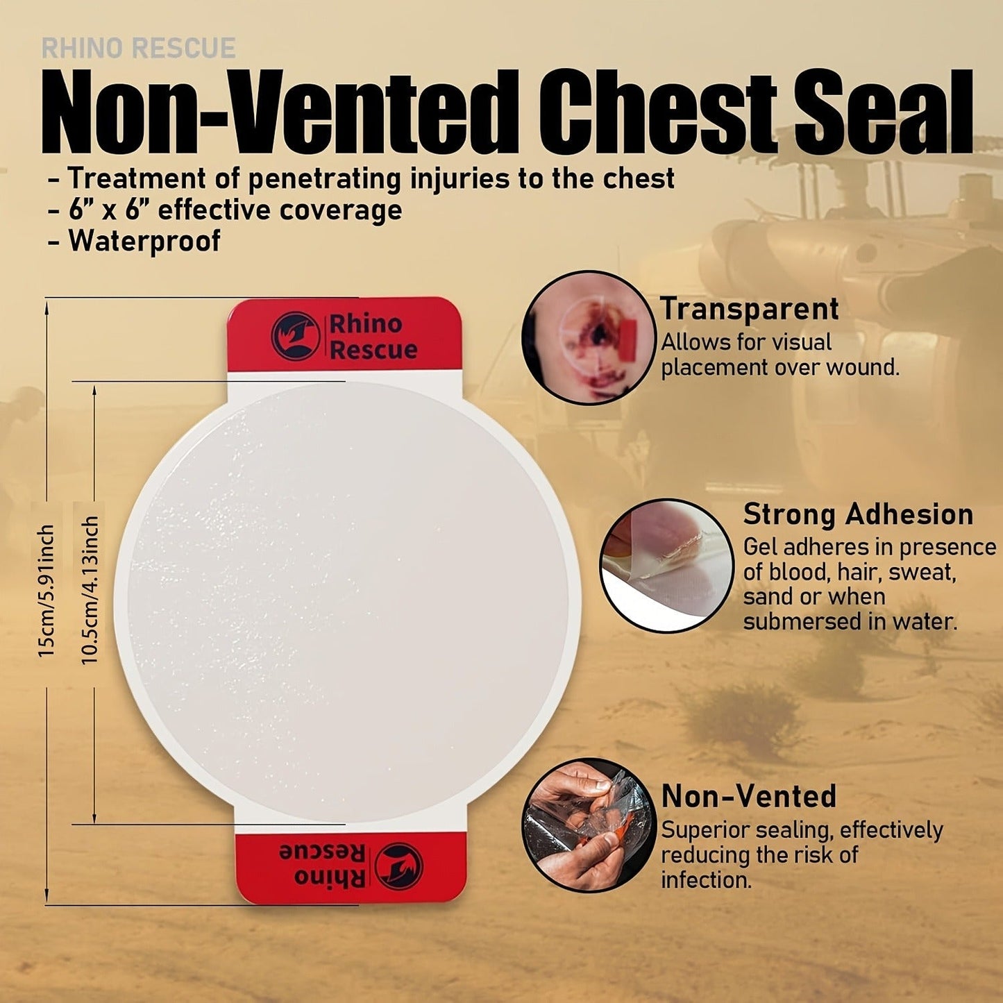Non-Vented Chest Seal Emergency Trauma Dressing for Sucking Chest Wounds, Portable IFAK Medical Supply PA Nylon FSA HSA Eligible