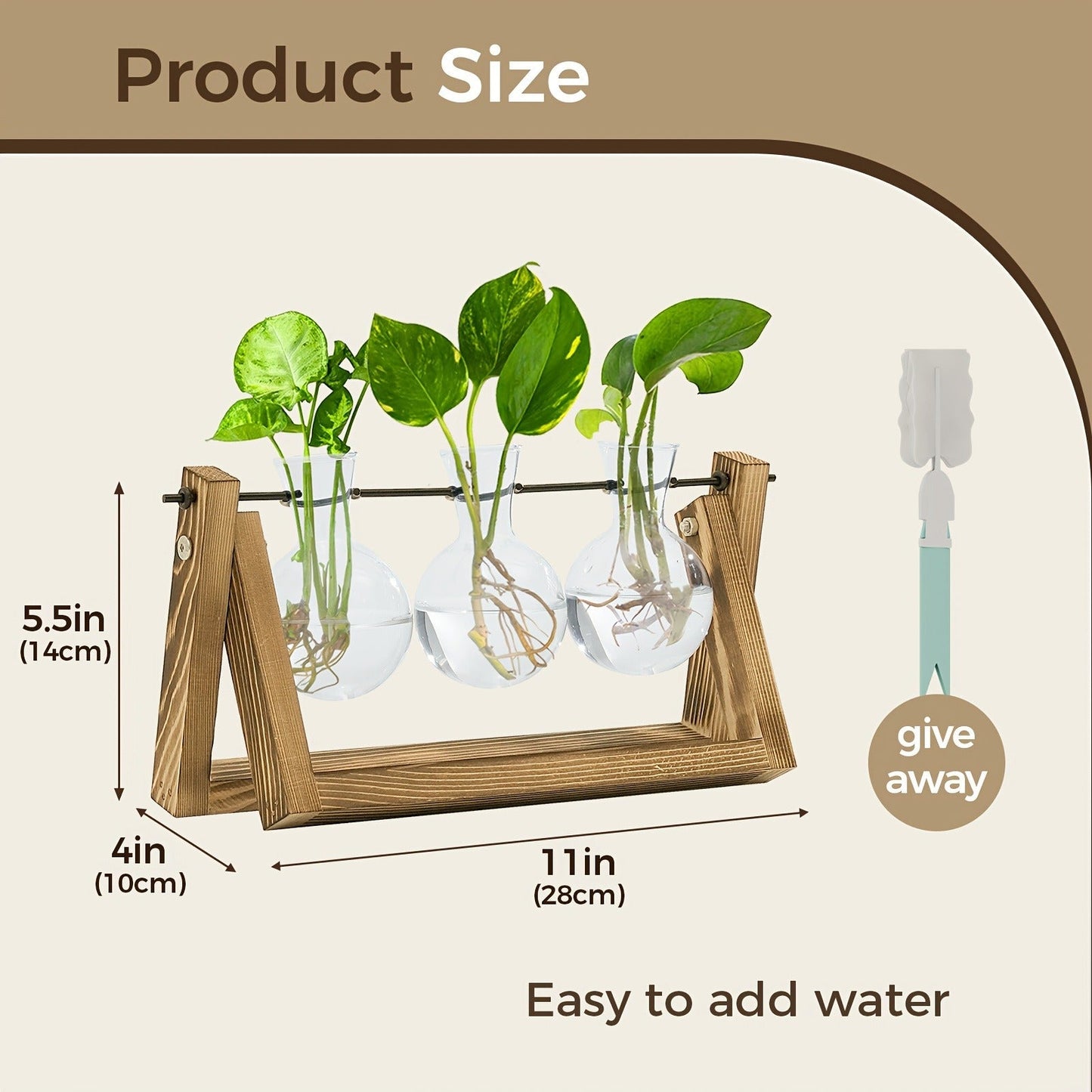 Glass Terrarium Heart Shaped Hydroponic Vase with Wooden Stand – Elegant Plant Propagation Station for Home Decor