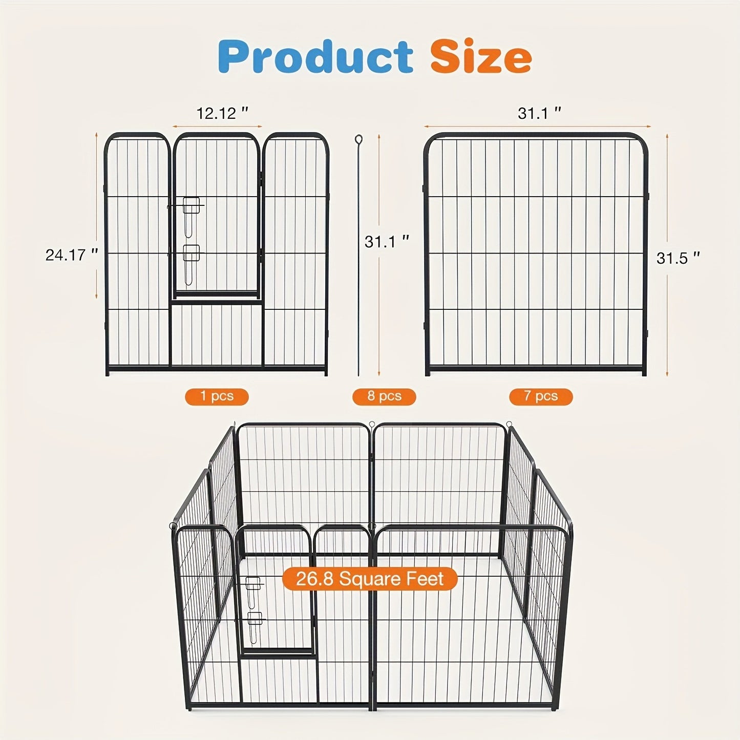 Pet Playpen Exercise Pen for Dogs 8 or 16 Panel Modular Indoor Outdoor Dog Fence – 24 32 40 Inch Height Options for Small Medium Large Dogs