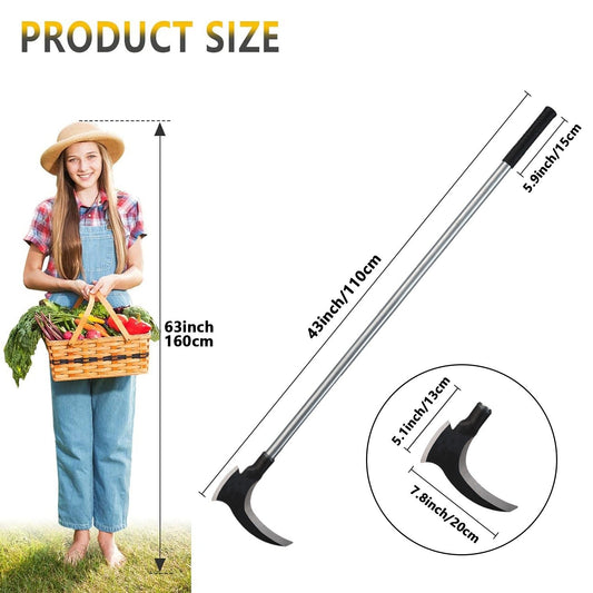 Garden Sickle Double Blade High-Manganese Carbon Steel with 39-Inch Handle, Sharp Curved Weeding Scythe for Grass Cutting