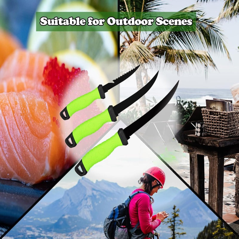 Stainless Steel Fishing Knife Set 3-Piece – 4.5 to 6.5 Inch Fish Fillet Knives for Camping, Fishing & Outdoor Use